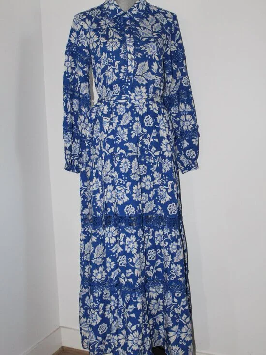 NWT MISS JUNE Paris Long Morgane Collared Belted Dress One Size - Picture 4 of 8